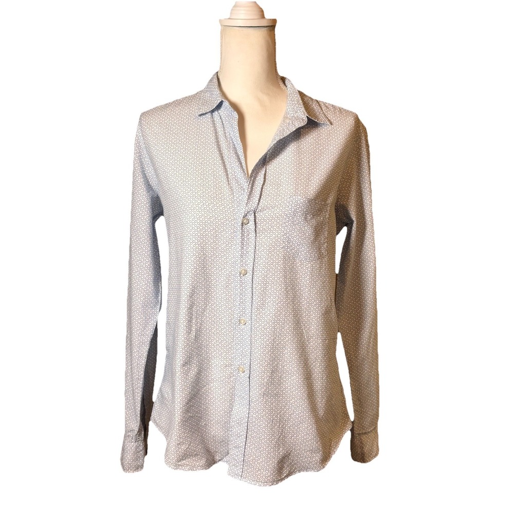 Frank‎ & Eileen Barry Shirt Womens Large Blue White Floral Italian Cotton